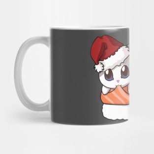 White Cat Salmon Sushi Christmas Mug